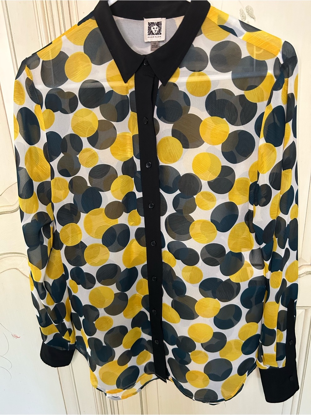 Anne Klein Yellow & Black Polka Dot Button-Up Blouse